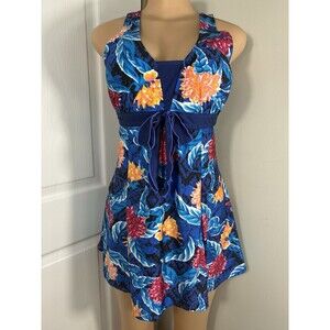 Plus Size Wantdo Womens Swimdress Sz 16/18 Slimming Push up Modest Floral Print